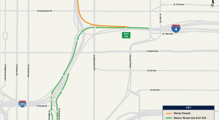 Westbound I-4 Ramp to Northbound I-275 Closing Monday Night
